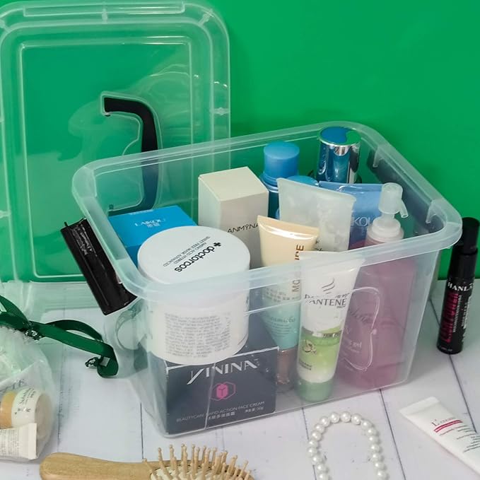 6-pack 5 Liter Plastic Storage Box Bin with Lid Clear Lidded Boxes