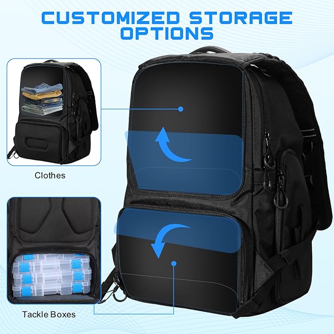 50L Fishing Tackle Backpack with Removable Lure WrapsInclude (4) 3600 Tackle Boxes 2 Rod Holders Storage Fishing Gear and Equipment
