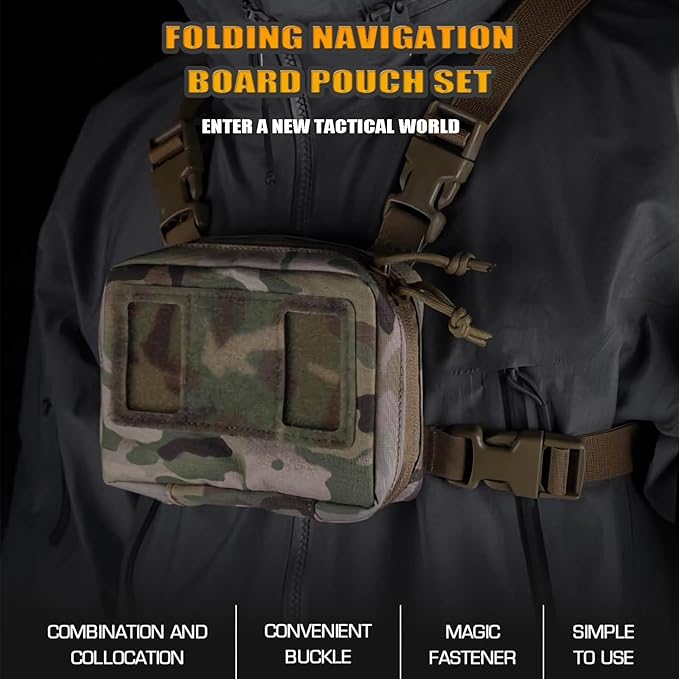 Tactical Phone Chest Mount with Universal Molle Pouch Chest Vest Rig Bag Pack Molle Foldable Navigation Universal Phone Holder Board for Hunting