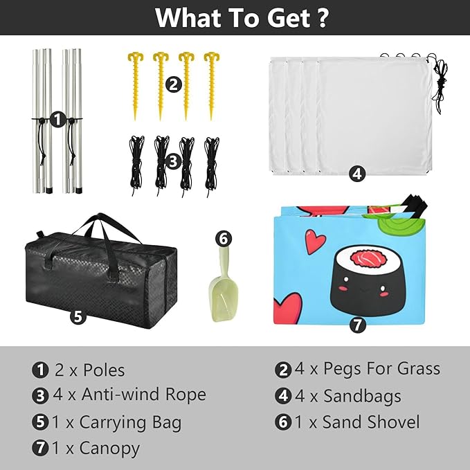 xigua Sushi Beach Tent Sun Shelter with Carrying Bag - Silver Coated Oxford Fabric Beach Canopy for Beach Camping Fishing - Includes Windproof Ropes Sandbags &amp Stakes