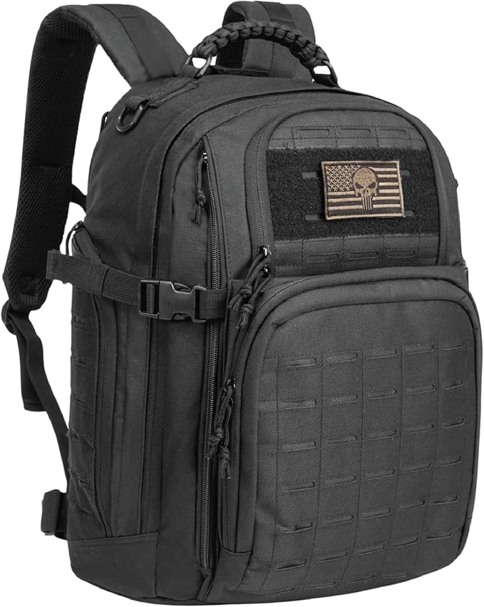TRAILKICKER Military Tactical Backpack 40L for Men Hiking Camping Molle EDC Daypack Army Assault Pack Lightweight Work Backpack with Water Bladder Compartment Black