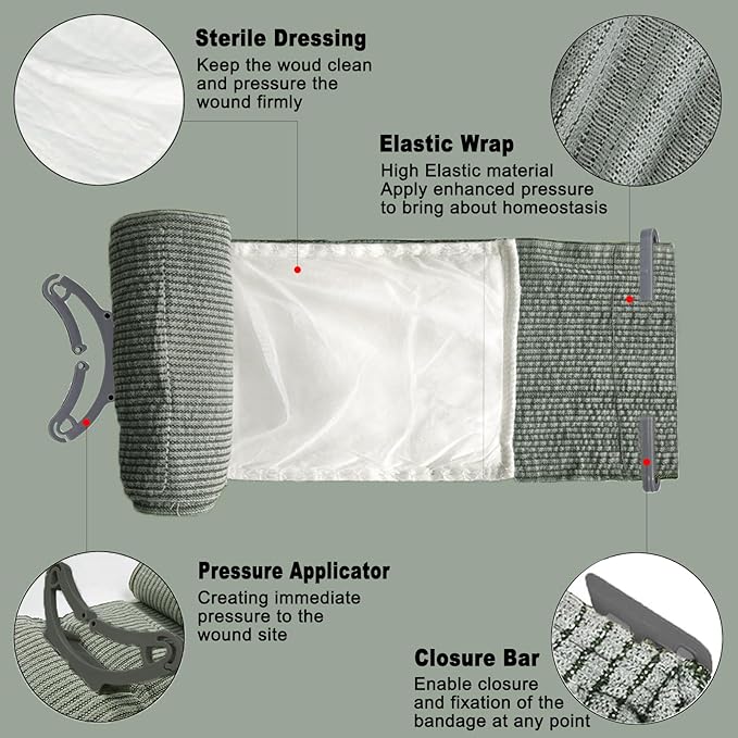Israeli Emergency Bandage 6 4Pack Compression Bandage Trauma Wound Dressing Sterile Vacuum Sealed Packaging for Bleeding Control Medical Trauma Kit Combat Tactical First Aid IFAK Supplies