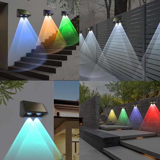 Solar Fence Lights Outdoor 8-Pack 3000/4000/6000K &amp 8 RGB Colors IP65 Waterproof LED Fence Lights Solar Powered 100 Lumens Outdoor Light for Yard Patio Deck Wall Stair Step Railing (4PK)