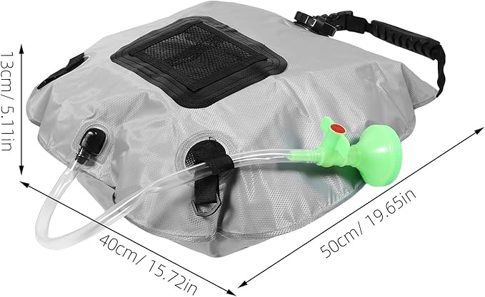 Camping Solar Shower Bag 5 Gallons/20 L Front Mesh Pocket Temperature Indicator Portable Camp Shower Head for Beach Trip Travelling Hiking Outdoor