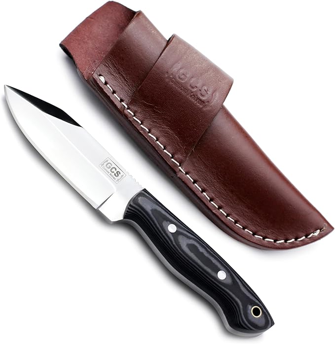GCS Handmade D2 Steel Hunting And Skining Knife with Black And White Micarta Handle Full Tang Blade and Leather Sheath for Hunting Hunting Camping Survival EDC-GCS 933