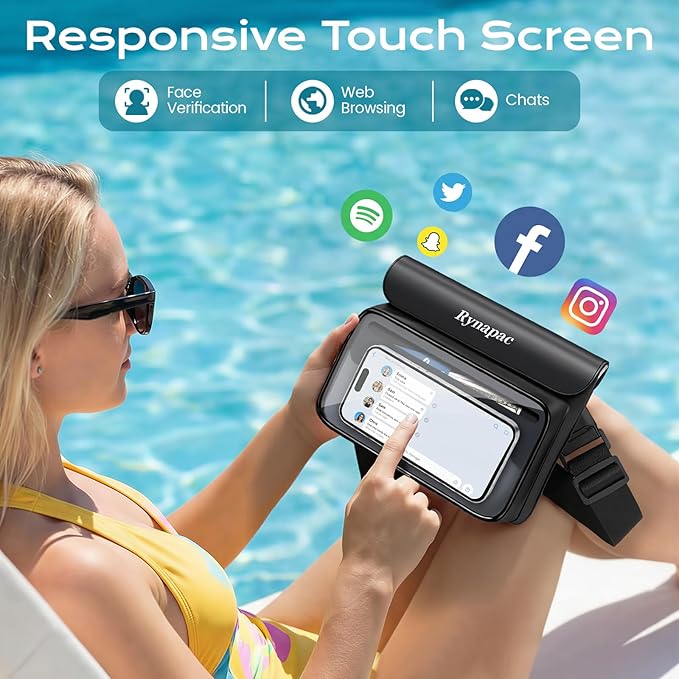 IPX8 Waterproof Fanny Pack [Up to 8.5] Waist Bag for Women Floating Phone Pouch Dry Bag for iPhone 17 16 15 Pro Max Passport Wallet Card Travel Beach Kayaking Boating Essentials 2 Pack