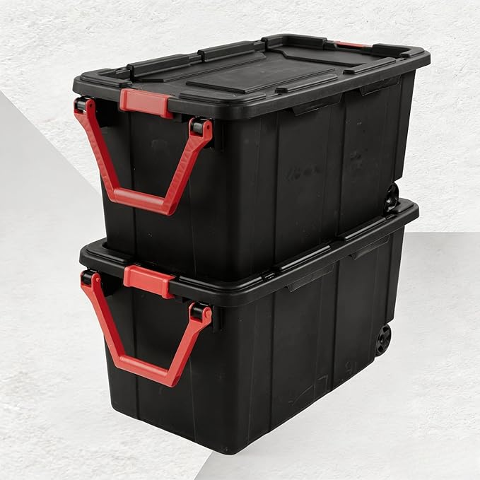 Storage Bins with Lids 40 Gallon Wheeled Plastic Storage Bins with Handle - Large Capacity Stackable Storage Containers for Garage Organization