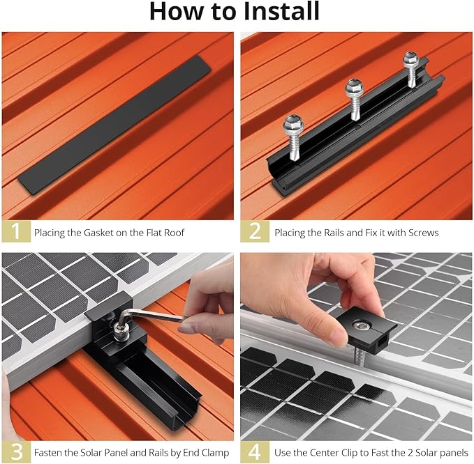 Anbte 6Pcs Solar Panel Mounting Brackets Aluminium 7.87 Solar Panel Mounting Rail &amp 30mm/35mm End Clamp &amp Mid Clamp Solar Panel Mounting Kit for Metal Roof Tin Roof Flat Roof Sheet Roof