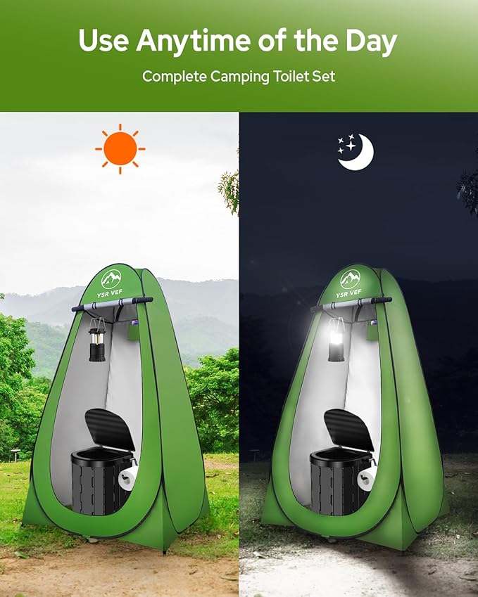 Portable Toilet Kit Camping Toilet with Pop-Up Privacy Tent and Poo Gel Toilet Bags Washable Portable Outdoor Showers Changing Rooms