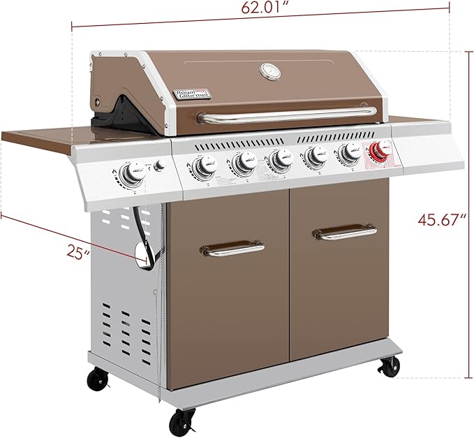 Royal Gourmet GA6402C 6-Burner Propane Gas Grill with Sear Burner and Side Burner 74000 BTUs Cabinet Style Outdoor BBQ Grill for Barbecue Grilling &amp Backyard Cooking Coffee
