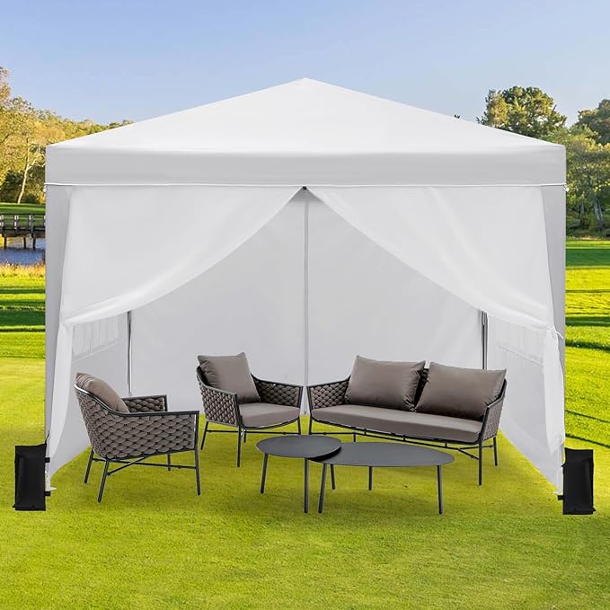 10x10 FT Instant Pop Up Canopy Tent with 4 Removable Sidewalls Waterproof Portable Gazebo Heavy Duty Outdoor Shelter with Mesh Windows &amp Roller Bag for Camping Beach Backyard Parties