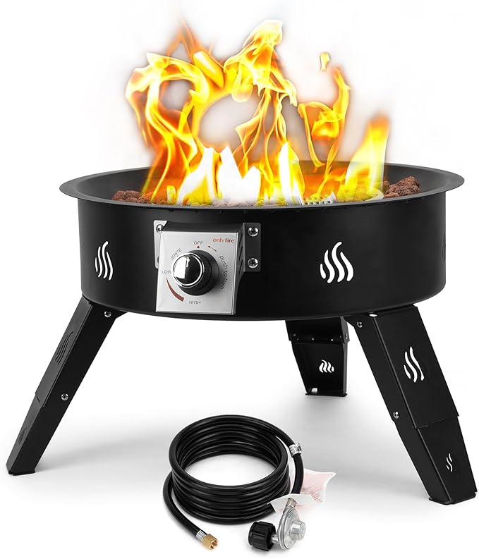 ONLYFIRE OUTDOOR LIVING Propane Fire Pit 19 with Foldable Legs Gas Firepit with Lava Rocks -Portable Smokeless Fireplace for Outside Camping Bonfire Patio Backyard RV Tailgating FP000