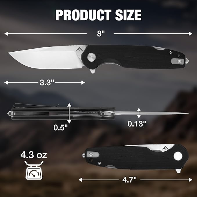 FLISSA Multitool Pocket Knife 3.3 D2 Blade with G10 Handle Liner Lock Folding Knife with Glass Breaker Screwdrivers Bottle Opener &amp Rope Cutter for EDC Survival Camping Hiking (Black)