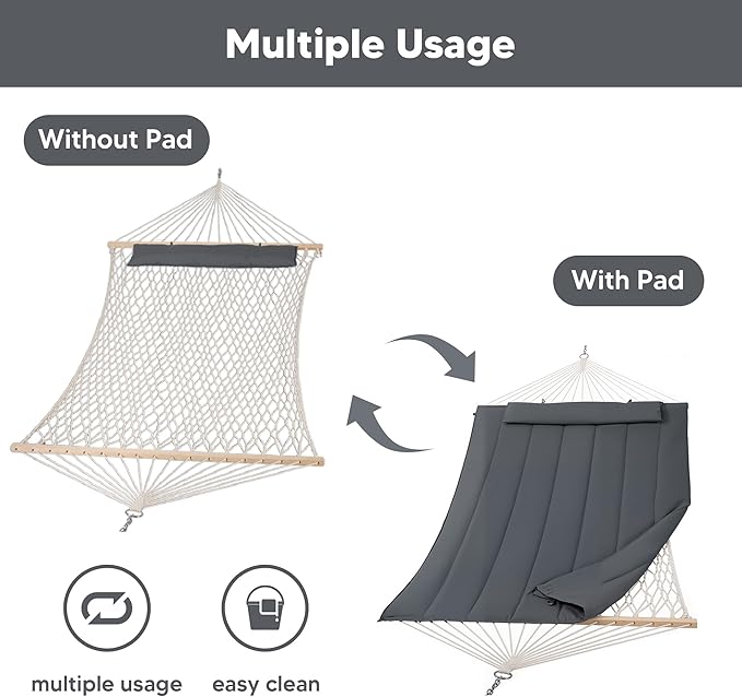 SUNCREAT Hammocks for Outside Two Person Hammock for Patio Garden Porch Outdoor Dark Grey