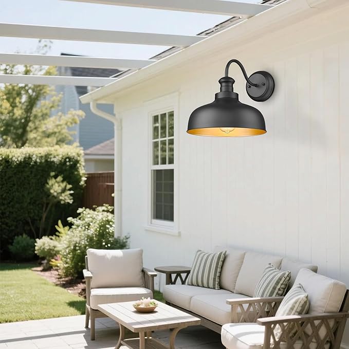Outdoor Barn Lights 11.5 Inch Dome Outside Wall Sconce Weather Resistant Farmhouse Exterior Wall Mount Light Anti-rust Exterior Lighting Fixturefor Porch Garage Patio Entryway (Black 4 Pack)