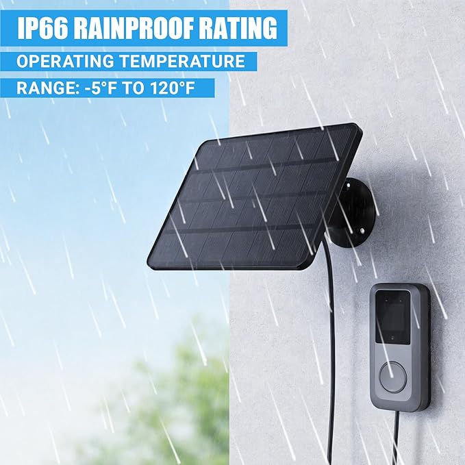 Solar Panel for Ring Doorbell 10W Solar Charger IP66 Waterproof 360° Adjustable for Doorbell 2K Camera Video Doorbell 2 (Not for 2nd) Doorbell 3 Video Doorbell 3+ Doorbell 4 Plus