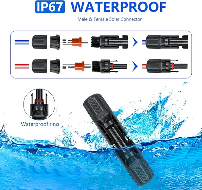 80PCS Solar Connectors 40 Pairs IP67 Waterproof Solar Panel Connectors with 2 Spanners Suitable for Solar Wire 14-10 awg.(Without Solar Crimper)