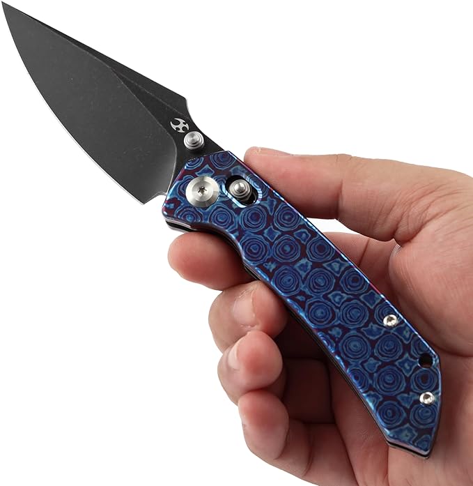 KANSEPT Fenrir Pocket Knife 3.48'' Black Stonewashed CPM S35VN Harpoon Sharp Blade Timascus Handle Thumb Stud Pocket Clip for Edc Camping Survival Hiking Folding Knives K1034V6