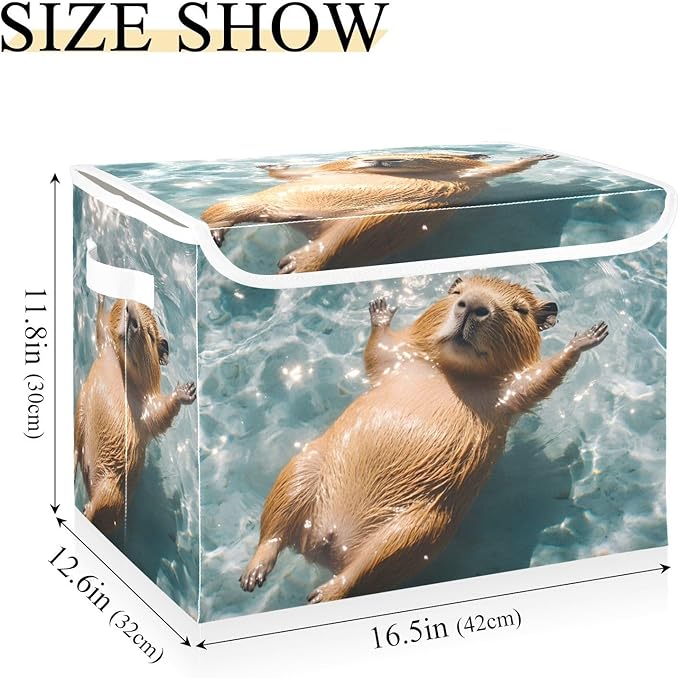 AIXIWAWA Lidded Storage Cube (Floating Capybara) Fabric Foldable Closet Bins with Flip Lid and Handles Organizer Basket Container 16.5 x 12.6 x 11.8 IN