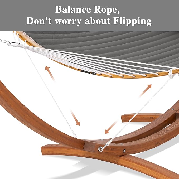 SUNCREAT Hammocks Standing Backyard Hammock with Stand 2 Person Heavy Duty Portable Hammock with 13.5 ft Wooden Stand Dark Gray