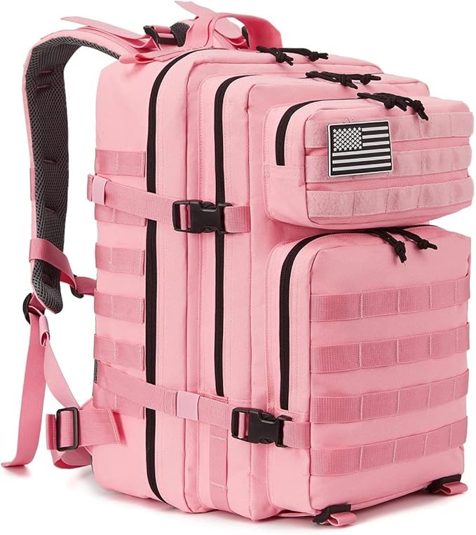 50L Military Tactical Backpack Training Gym Fitness Bag Outdoor Hiking Camping Army Molle Backpacks for Women Travel (Pink)