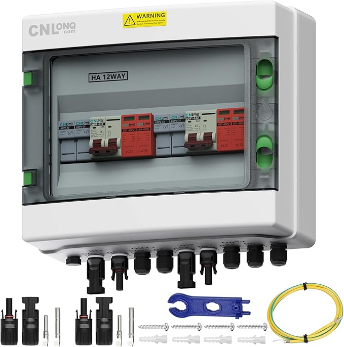 2 String Solar PV Combiner Box 2 in 2 Out IP65 DC500V 32A Circuit Breaker with Surge Protector and 30A PV FuseSolar Disconnect Switch Outdoor Waterproof for Solar Panels System