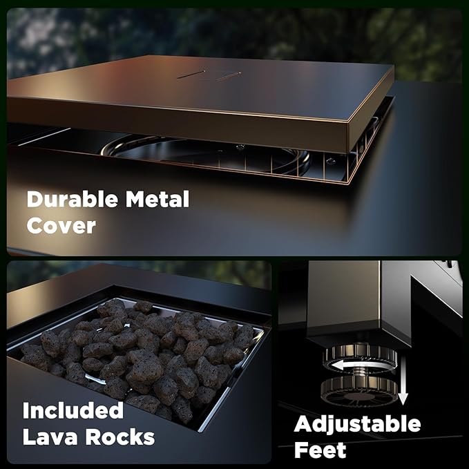 Ciays Propane Fire Pits 28 Inch Outdoor Gas Fire Pit Table 50000 BTU Steel Fire Table with Lid Add Warmth and Ambience to Gatherings and Parties On Patio Deck Garden Backyard Black