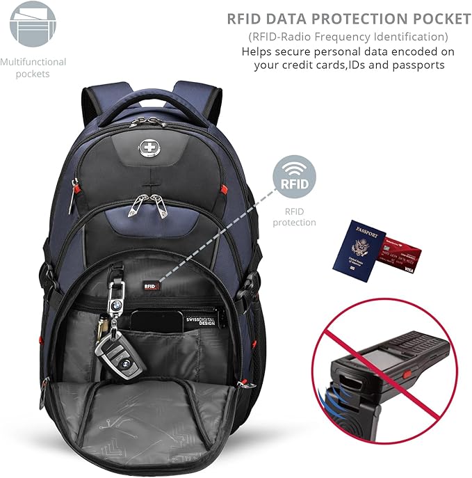 Swissdigital Design Travel Backpack for Men with Apple Find My Laptop Backpack with USB Charging Port RFID Protection Add-A-Bag System - Travel Backpack for Men-Finder Color Random | SD803BT013-12