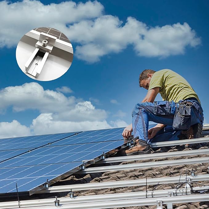 Solar Panel Bracket Kit - 10 Pcs Aluminium Mounting Rail 120mm Z-Bracket Set Center Clamps Solar Mounting Rail Connector for Metal Tin Flat Sheet Roofs