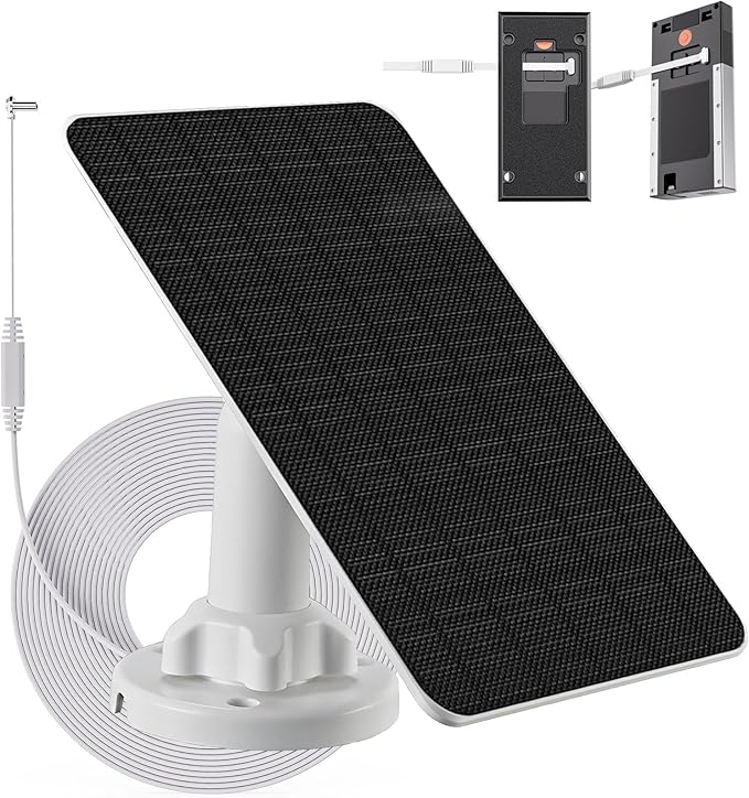 3W/5V Solar Panel with Built-in 4000mAh BatteryUSB-C PortIP6513.2ft/4m Charging CablePerfect Compatibility with Ring Battery Doorbell (2024 Release)no Need to Remove Stand (USB-C)