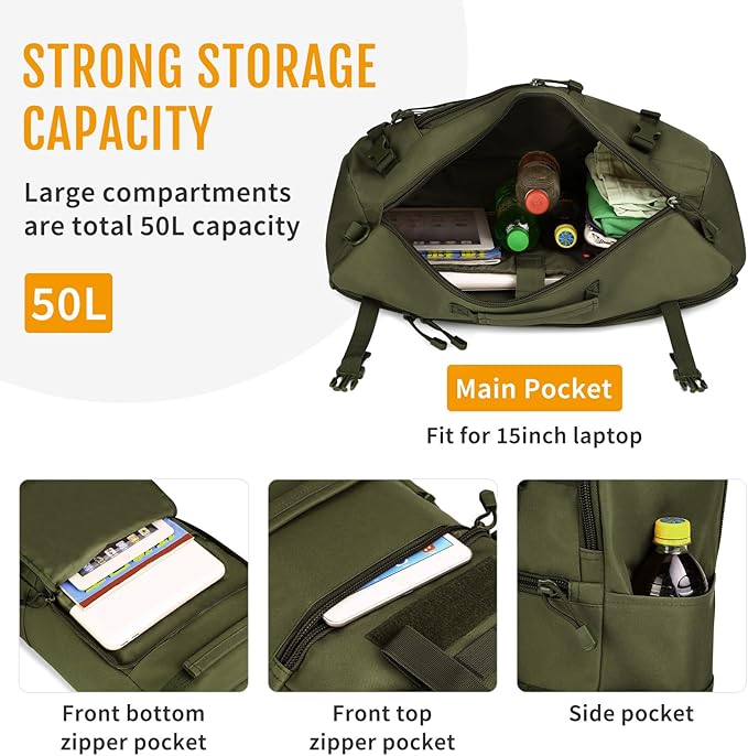 HUNTVP 50L 3 Way Tactical Backpack Military MOLLE Assault Backpack Modular WR Bag