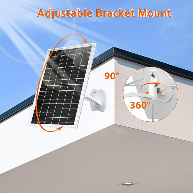 Zivif 13W Solar Panel for Outdoor Security Cameras USB-C Micro USB &amp 5.5x2.1mm DC Output 360° Adjustable Mount IP66 Waterproof 7.2FT Cable Compatible with Battery-Powered Cameras