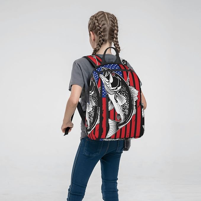 American Bass Fishing Lure Flag Backpack Lightweight Bookbag