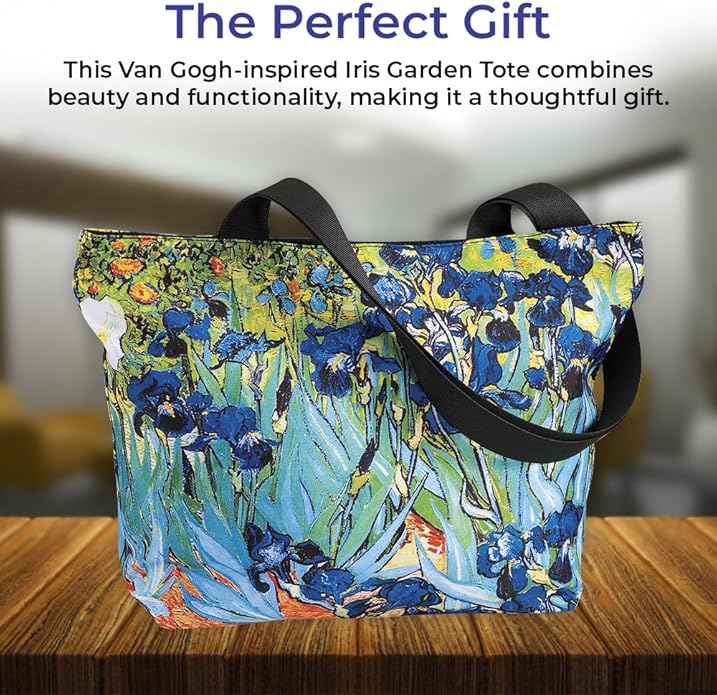 Iris Garden Tote Bag for Women Shoulder Bag with Top Zipper Closure Lightweight Reusable