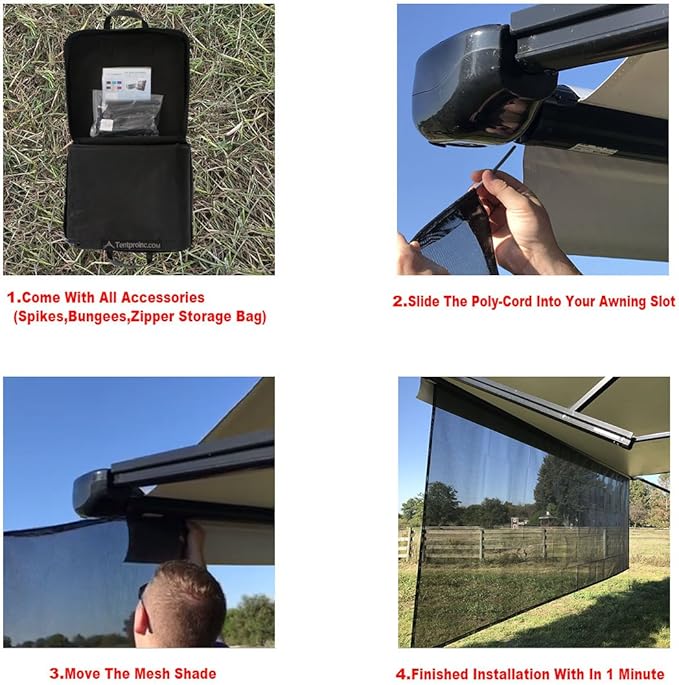 Tentproinc RV Awning Sun Shade Screen 6' X 14' 3'' (Fit for 15' Awning) Mesh Sunshade for RV Awning Sunscreen Motorhome Camping Trailer Awning Shadescreen Block UV Glare - 3 Year Warranty (Black)