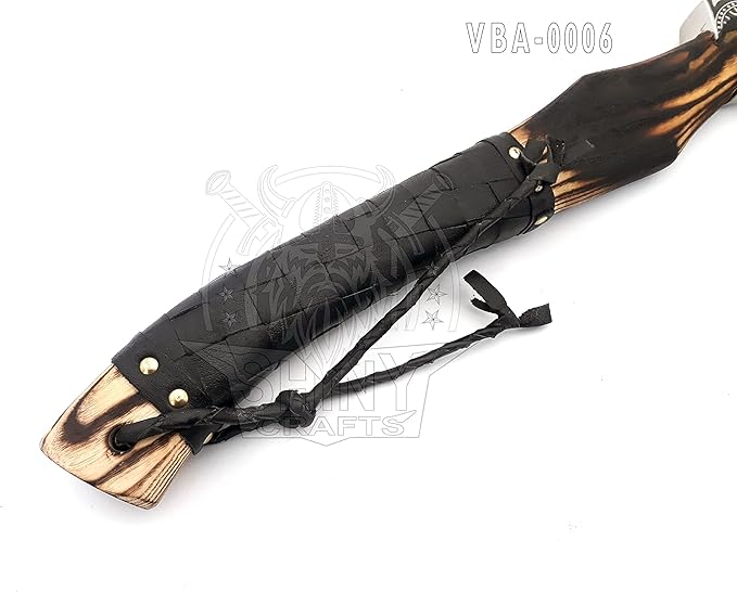 SHINY CRAFTS® Handcrafted Decorative Viking Axe with Leather-Wrapped Handle &amp Sheath – Engraved Blade – Ceremonial Collectible Gift for Men Warriors History Buffs Cosplay &amp Display (VBA-06)