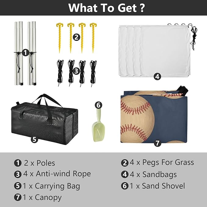 xigua Baseball Beach Tent Sun Shelter with Carrying Bag - Silver Coated Oxford Fabric Beach Canopy for Beach Camping Fishing - Includes Windproof Ropes Sandbags &amp Stakes