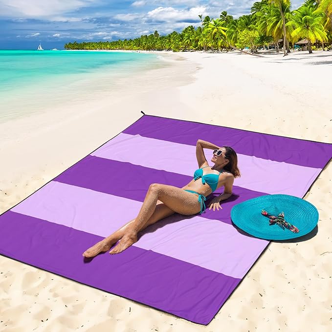 Beach Blanket Waterproof Sandproof Beach Mat 79 X 83/10'x9'for 2-8 Adults Quick Drying Outdoor Picnic Mat Beach Accessories for Travel Camping Hiking