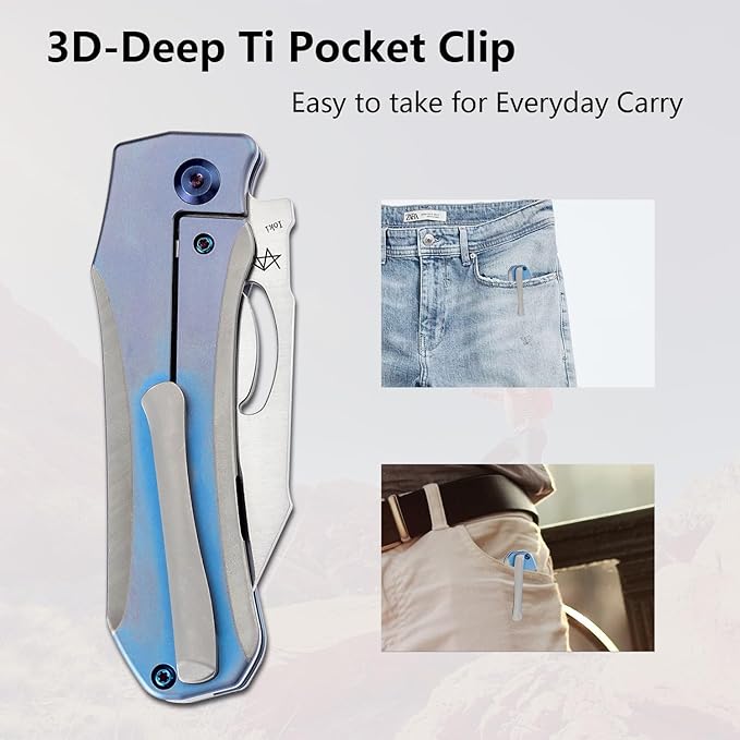 KANSEPT Loki Pocket Folding Knives for Men EDC Camping Folding Knife 2.99'' Satin CPM S35VN Blade Material Pocket with Plain &amp Blue Anodized Titanium Handle Everyday Carry K1058A2