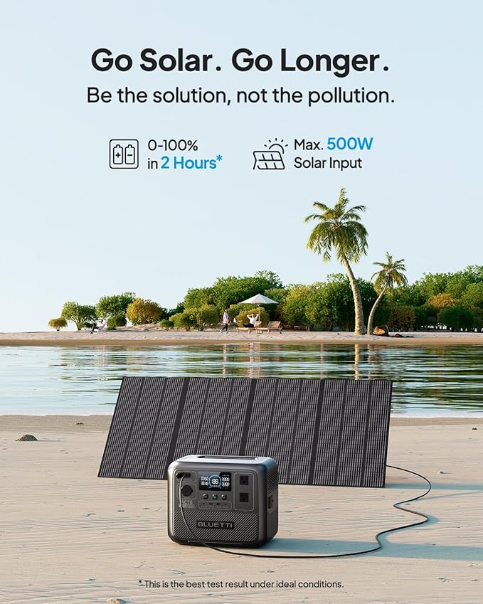 BLUETTI AC70 Solar Generator with 200W Solar Panel (Ships Separately) 768Wh Portable Power Station with 2 1000W (Power Lifting 2000W) AC Outlets 0-80% in 45 Min LFP Backup Power for Camping Travel