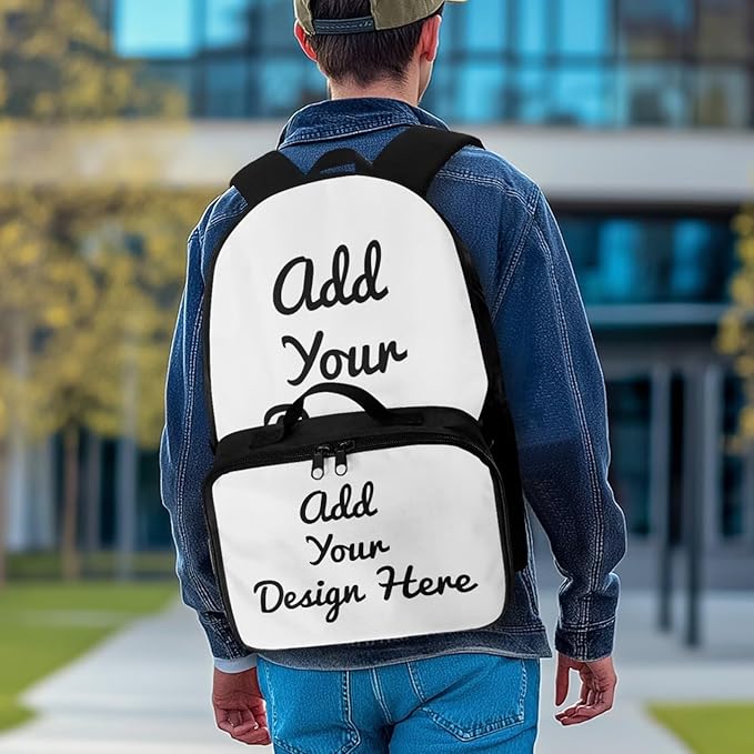 Custom Bookbag with Name Personalized Backpack with Lunch Box for Men Large Capacity School Bag for Office Work Outdoor Travel Casual Daypack