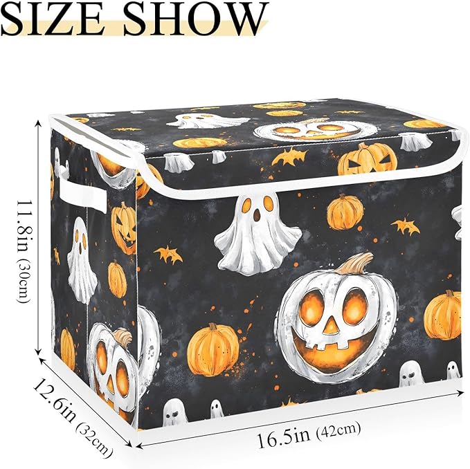 AIXIWAWA Lidded Storage Cube (Pumpkin Halloween Pattern) Fabric Foldable Closet Bins with Flip Lid and Handles Organizer Basket Container 16.5 x 12.6 x 11.8 IN