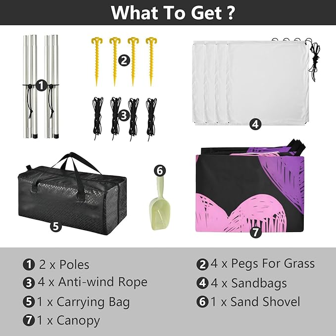 Beach Canopy with Windproof Ropes &amp Sandbags Beach Tent Sun Shade Sun Shelter for Camping Trips Fishing Backyard Fun or Picnics Heart