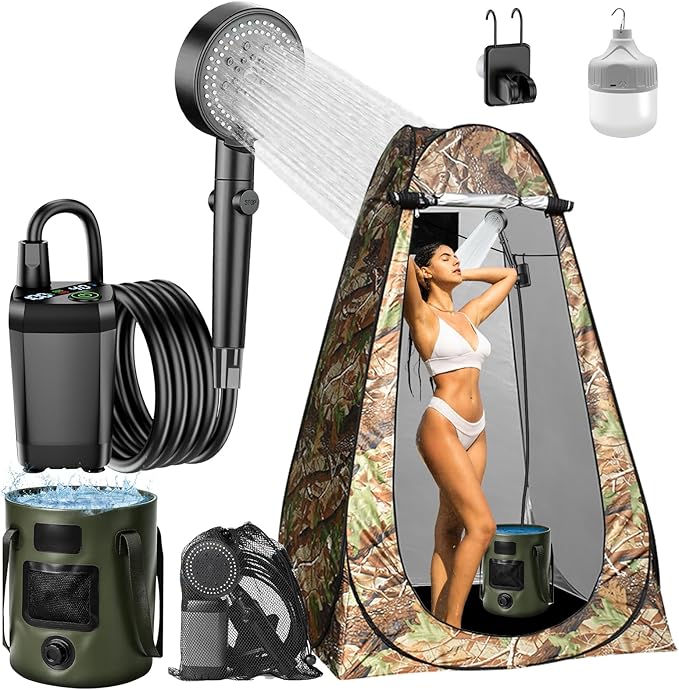 Portable Camping Shower Kit 6000mAh Rechargeable Outdoor Shower Kit with Intelligent LED Display for Camping Hiking RV Traveling Beach