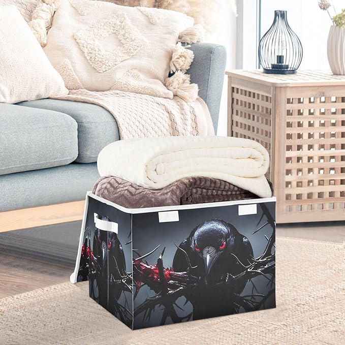 Gothic Raven Large Storage Bins with Lid Foldable Storage Boxes Fabric Baskets with Flip-Top Lid for Home Office 16.5” x 12.6” x 11.8”