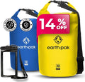Earth Pak Waterproof Dry Bag - Roll Top Waterproof Backpack Sack (Yellow 30L &amp Blue 20L)