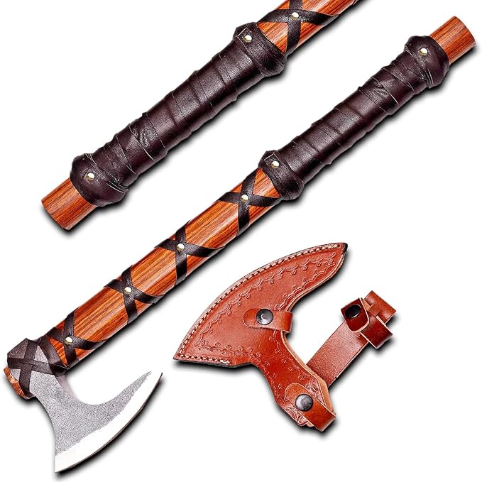 Viking Axe of Ragnar Lothbrok Norse Viking Axe Sharp Blade Hunting Axe High Carbon Steel Blade with Rose Wood Handle Camping Axe Viking Hatchet Gift for Dad