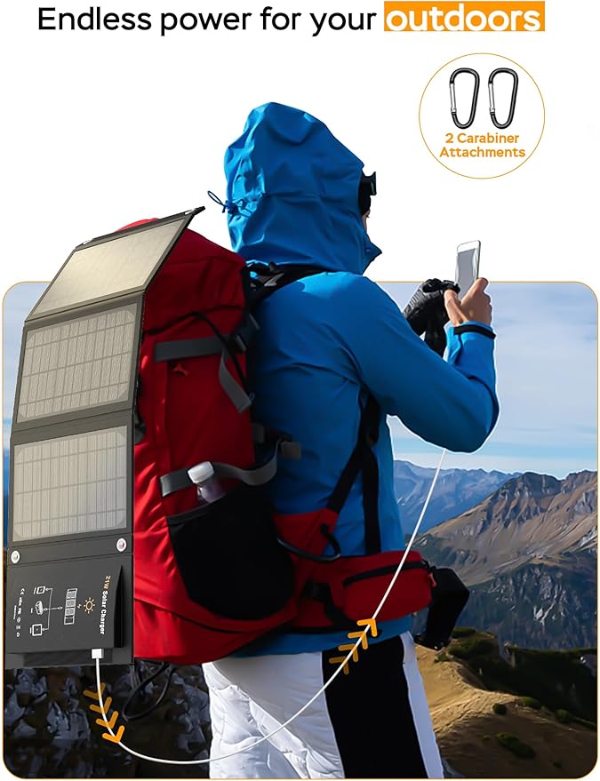 MARBERO 21W Portable Solar Panel Foldable Solar Panel Charger IP65 Waterproof Solar Panels 23% High Efficiency Fast Charger USB Ports &amp DC 18V Output for Camping Outdoor Travel Emergency Cloudy