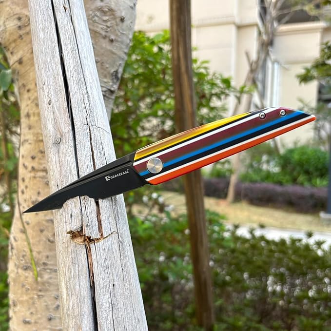 Penetrator OutdoorFolding Knife-D2Steel Blade DLcCoating ColorfulStriped G10 HandPocket Knife withTitanium Pocket Clip(8003-3)