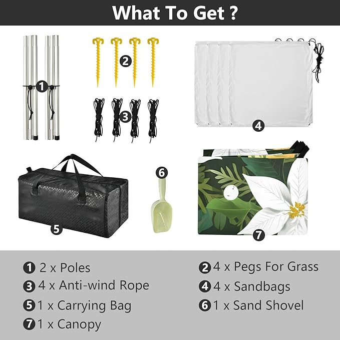 Beach Canopy with Windproof Ropes &amp Sandbags Beach Tent Sun Shade Sun Shelter for Camping Trips Fishing Backyard Fun or Picnics Flowers